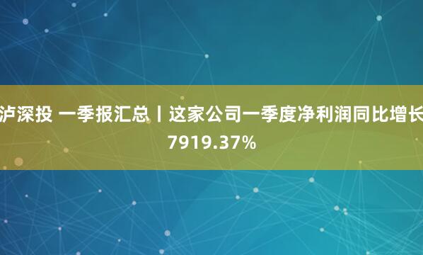 泸深投 一季报汇总丨这家公司一季度净利润同比增长7919.37%